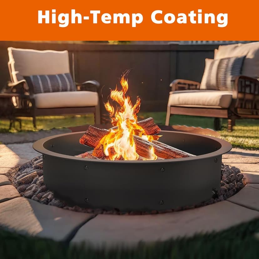 OUSHENG Fire Pit Ring Outdoor, 46 Inch Outer 43 Inch Inner Round Wood Burning Firepit Accessories, DIY Metal Steel Liner Insert for Bonfire Outside Camping Above or In Ground