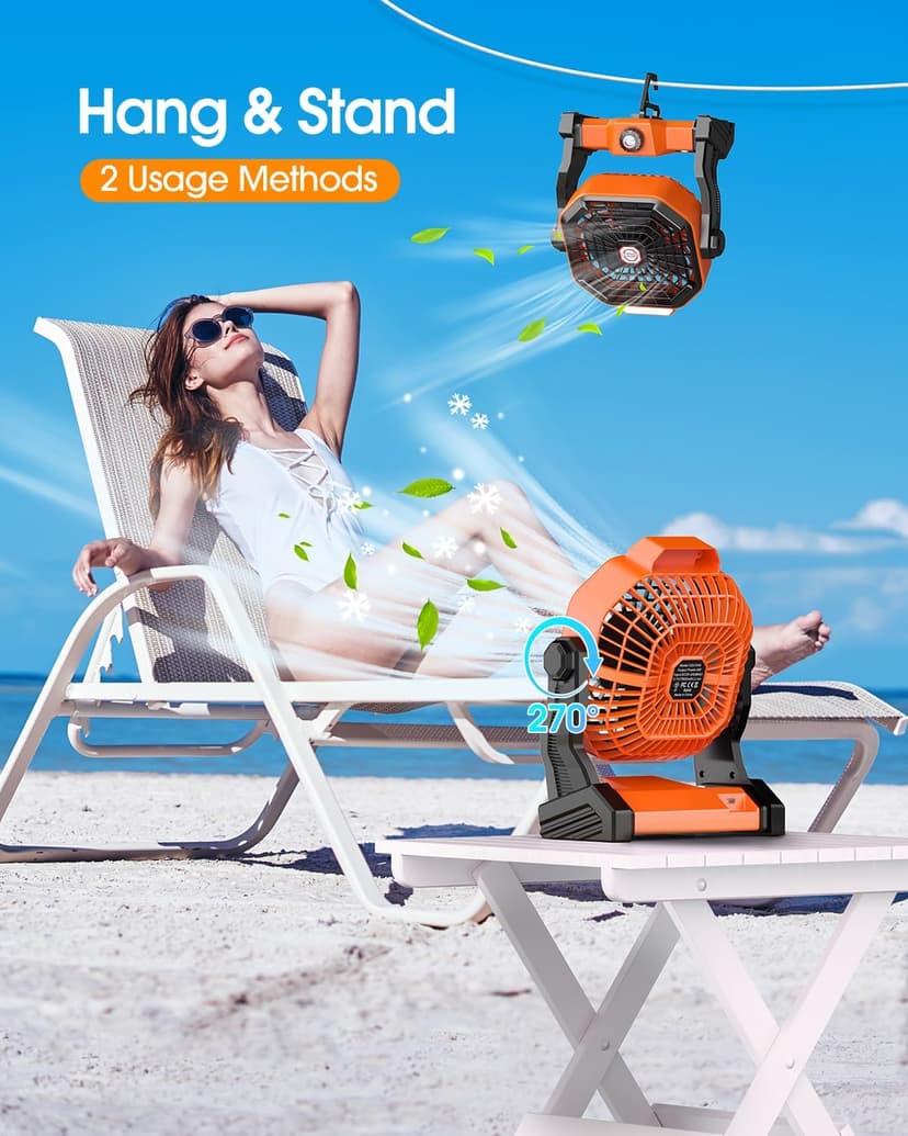 10800mAh Solar Powered Fan, 7W Solar Camping Fans & Led Lantern, 8-inch Rechargeable Fan with Solar Panel, Battery Operated Powered Outdoor Tent Fans for Camping Essentials Accessories