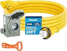 Kohree 50 Amp Generator Cord and Pre-drilled Power Inlet Box, 20FT 4 Prong NEMA 14-50P to SS2-50R 10 Gauge Generator Extension Cord, SS2-50P Power Inlet Box Kit, 125/250V, 12500W with Cord Organizer