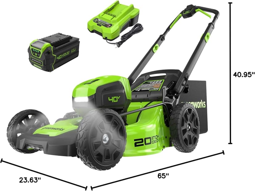 Greenworks 40V 20" Brushless Push Mower, 4.0Ah Battery (Aluminum Handles + Light)