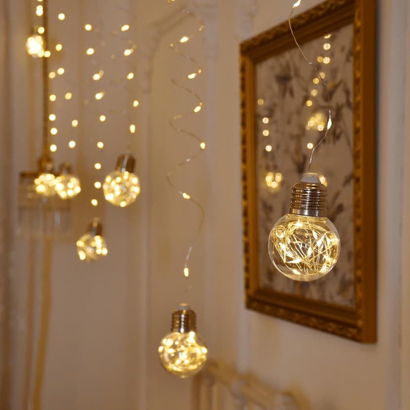 YOLIGHT Wishing Ball Curtain Lights 200 LED Window Curtain String Lights with Remote, USB Battery Powered Twinkle Globe Fairy Lights for Wedding Party Bedroom Christmas Decoration (Warm White)