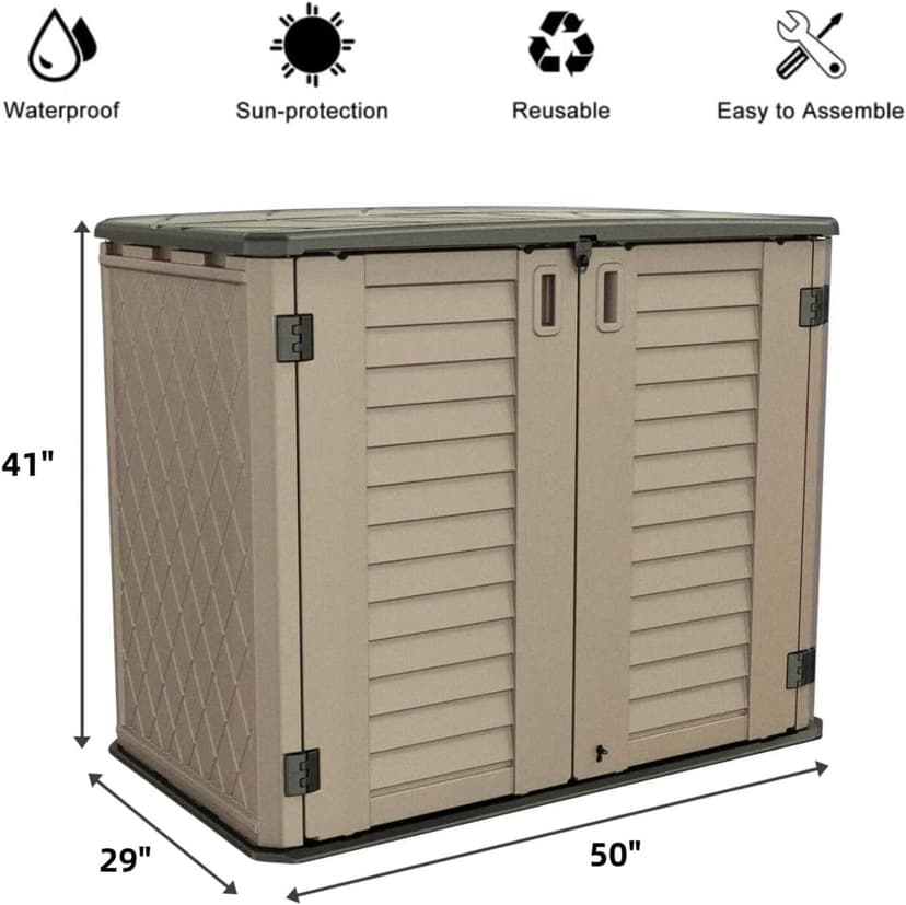 ZZM 4x2.5 FT Outdoor Storage Shed, Resin Waterproof Storage Cabinet for Garden Tools with Lockable Lid,Latch (Coffee)