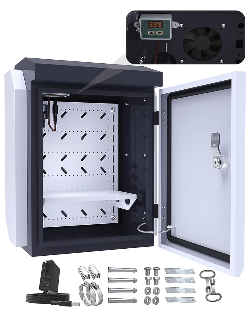 Outdoor Electrical Box with Thermostat and Fan, Precise Temperature Control 0.1°F, IP65 Water Resistant Rating, Galvanized Steel, Aluminum Rear Beam(15.7"x12.6"x9.6")