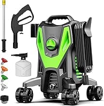 Electric Pressure Washer, 4500 PSI 3.0 GPM High Pressure Cleaning Machine with 35 FT Power Cord, 20 FT Hose, Foam Cannon, 4 Nozzles,Easy Store for Car/Garage/Patio, Green/Small