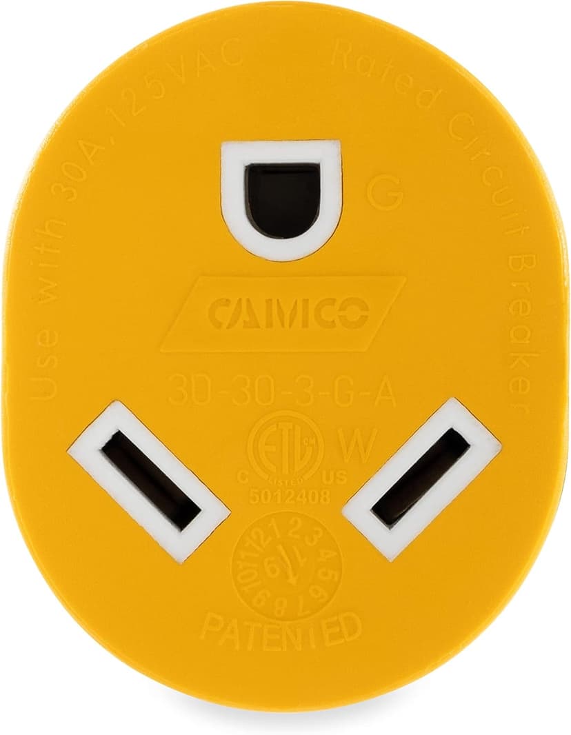 Camco Power Grip Camper/RV Generator Adapter | Features a Heavy-Duty 30 Amp Locking Male and Female Connection | Rated for 125 Volts / 3750 Watts (55333)