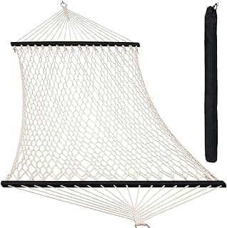SZHLUX Double Rope Hammocks, Traditional Hand Woven Cotton Hammock with Hardwood Spreader Bar and Carrying Case for Outdoor, Indoor for Two Person, 450lb Weight Capacity