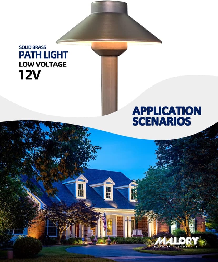 MALORY Low Voltage Pathway Lights Brass 4-Pack,(22.9''H) 12V Landscape Path Lighting, Outdoor Garden Lights with 2W 2700K LED G4 Bulb for Walkway Driveway Patio Yard & Lawn(P01)