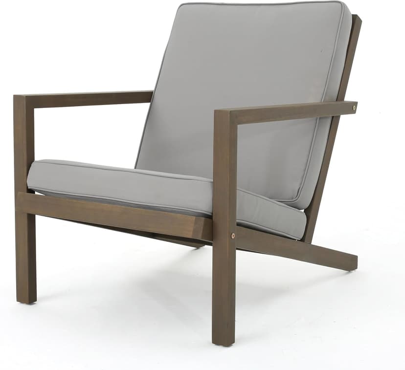 Christopher Knight Home Leah Outdoor Acacia Wood Chat Set with Water Resistant Cushions, 3-Pcs Set, Grey Finish / Grey