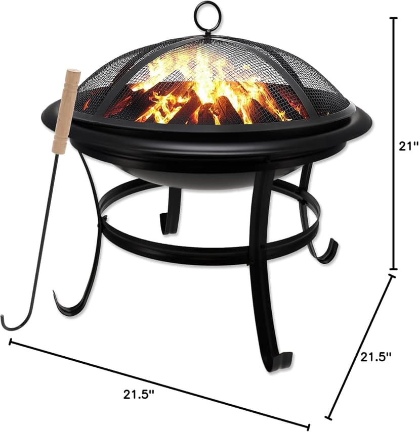 Gas One 22 in Outdoor– Wood Burning Fire Pit with Mesh Lid and Fire Picker – Durable Alloy Steel Fire Pits for Outside – Small Fire Pit for Backyard, Porch, Deck, Camping, BBQ