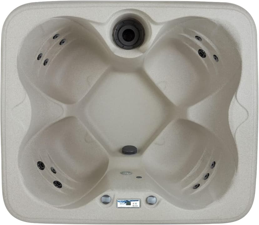 LifeSmart 4-Person Hot Tub, Outdoor Spa with Cover and LED Lights, Square, Beige - Above-Ground Spa Machine with Accessories for Home and Personal Relaxation