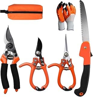 6Pcs Pruning Shears Set with Bypass Pruning Shears, Garden Scissors, Pruning Snips,Saw,Gloves,Storage Bag,Handheld Garden Shears Set for Plant