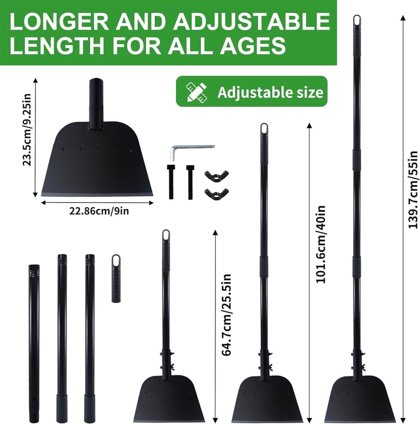 Multifunctional Garden Cleaning Shovel, Heavy Duty Steel Flat Shovel with 55" Adjustable Handle, Floor Weeding Scraper, Outdoor Spade Tool for Weeding, Lawn Edging, Digging, Ice Removal