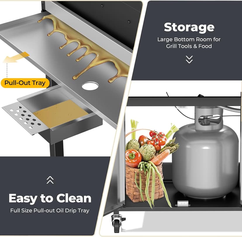 R.W.FLAME 3 Burners Propane Gas Grill with Side Burner, 34000 BTU BBQ Grills for Outdoor Cooking, Enamel-coated Wire Grate, Removable Grease Tray, Barbecue Grill for Camping, Backyard, Patio, Deck