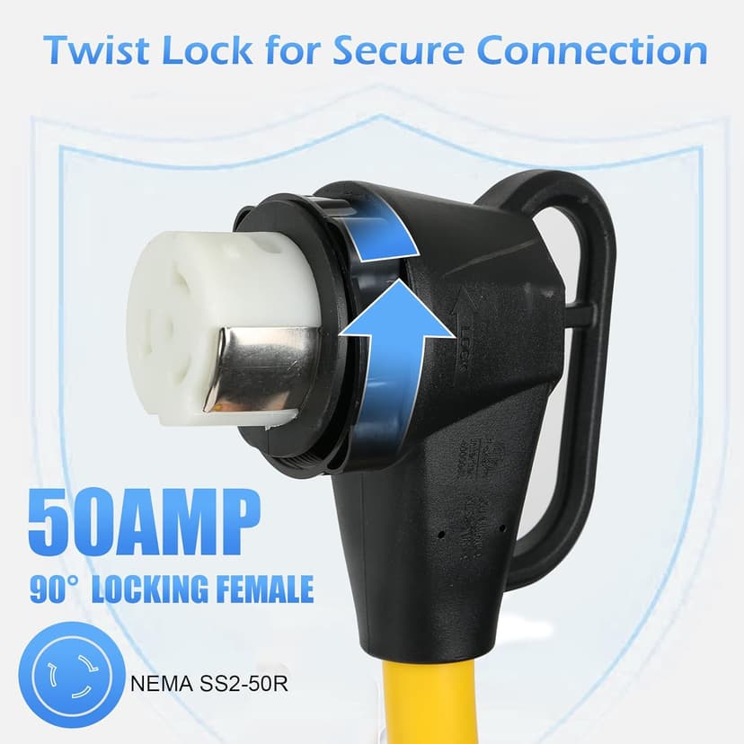 NEMA SS2-50P to SS2-50R RV Adapter, Dogbone Extension Cord Adapter, 50Amp SS2-50 Marine Shore Twist Lock Male Plug to 90-Degree Locking Female Receptacle, for RV Travel Trailer