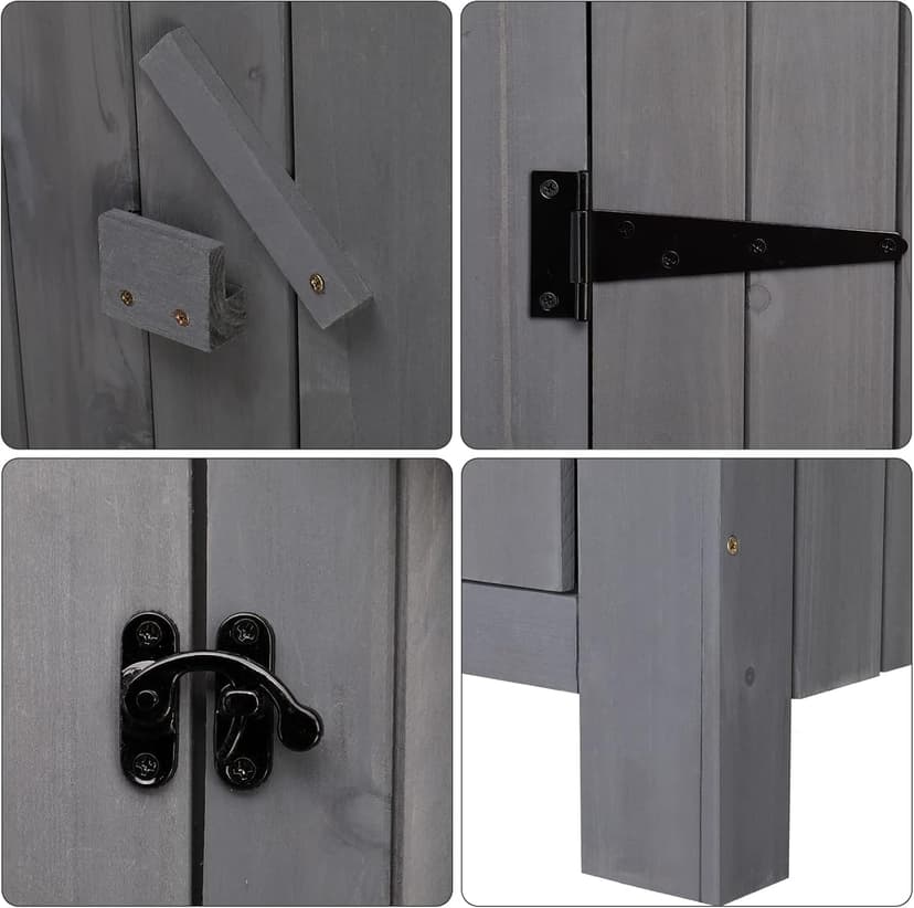 VINGLI Outdoor Wooden Storage Shed, Garden Shed Outside Tool Cabinet with Safety Latch, Patio Storage Organizer (Dark Grey)