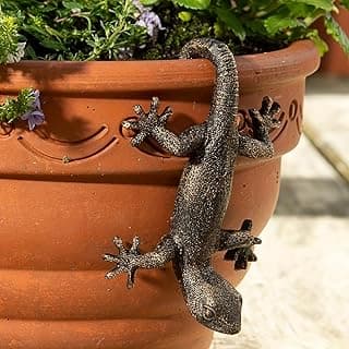 Vintage Bronze Gecko Planter Pot Hugger Flower Figurine – Resin Climbing Lizard Statue for Garden, Fairy Garden Terrarium, Outdoor Fence & Yard Decor，Versatile Home & Office Decor
