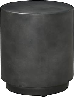 HOMCOM Round Side Table, Lightweight Accent Table with Concrete Finish, End Table with 4 Adjustable Feet for Indoor, Outdoor, Dark Gray