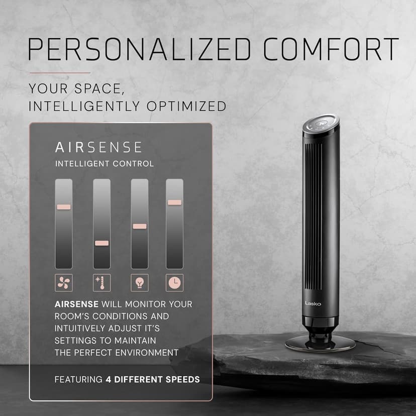 LASKO Ascend 36" Tower Fans for Home, 29 ft/s Airflow, Quiet 29dB on Low, 90° Oscillation, 12 Hour Timer, Air Filter for Hair & Dust, Remote, Black, OST100