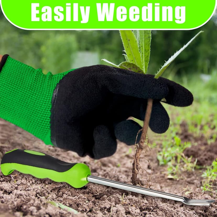 Dandelion Weed Puller Tool Garden Hand Weeder Remover Tool with Ergonomic Handle Stainless Steel with Gloves for Garden Planting, Flower and Vegetable Care in Patio Lawn Yard
