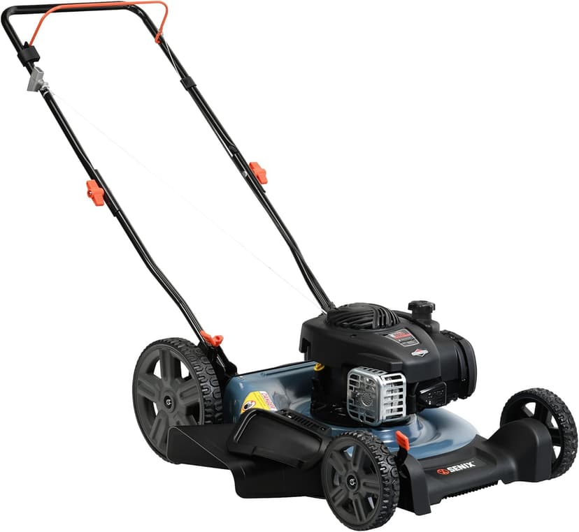SENIX 21-Inch Gas Push Lawn Mower with 140 cc 4-Cycle Briggs & Stratton Engine, Mulching and Side Discharge, 6-Position Dual Lever Height Adjustment (LSPG-M6)