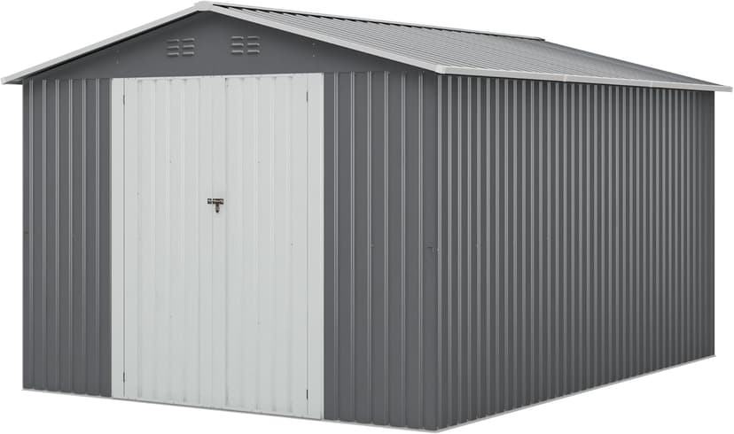 10 x 12 FT Outdoor Storage Shed, Large Metal Tool Sheds with Updated Frame Structure and Lockable Doors, Garden Shed for Backyard Garden Patio Lawn, Grey
