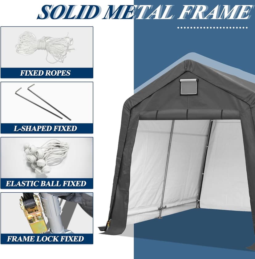 COVERONICS 10' x 10' Outdoor Storage Shed - Heavy Duty Portable Shelter Carport with Ventilation Windows and Roll-up Doors, Storage Shelter Tent for Motorcycle, Bike, Lawnmower and Garden Tools, Grey