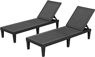 Homall Outdoor Lounge Chairs Set of 2, Quick Assembly & Waterproof Patio Chaise Lounge with Adjustable Backrest for Poolside, Beach, Garden (Black)