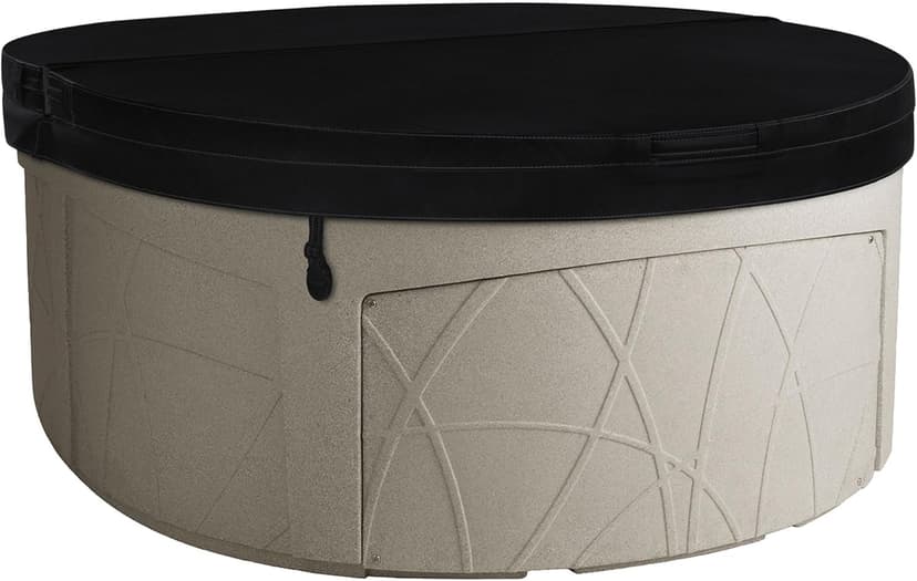 LifeSmart 4-Person Hot Tub, Outdoor Spa with Cover and LED Lights, Circular, Beige - Above-Ground Spa Machine with Accessories for Home and Personal Relaxation