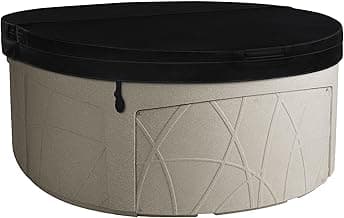 LifeSmart 4-Person Hot Tub, Outdoor Spa with Cover and LED Lights, Circular, Beige - Above-Ground Spa Machine with Accessories for Home and Personal Relaxation