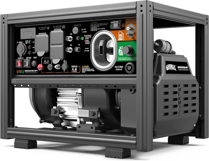 GENMAX DIY Open Frame Dual Fuel Inverter Generator, 4000W ultra-quiet 145cc engine,with Parallel and Series Capability with CO Alert, Ideal for Construction Job & Home backup power EPA Compliant