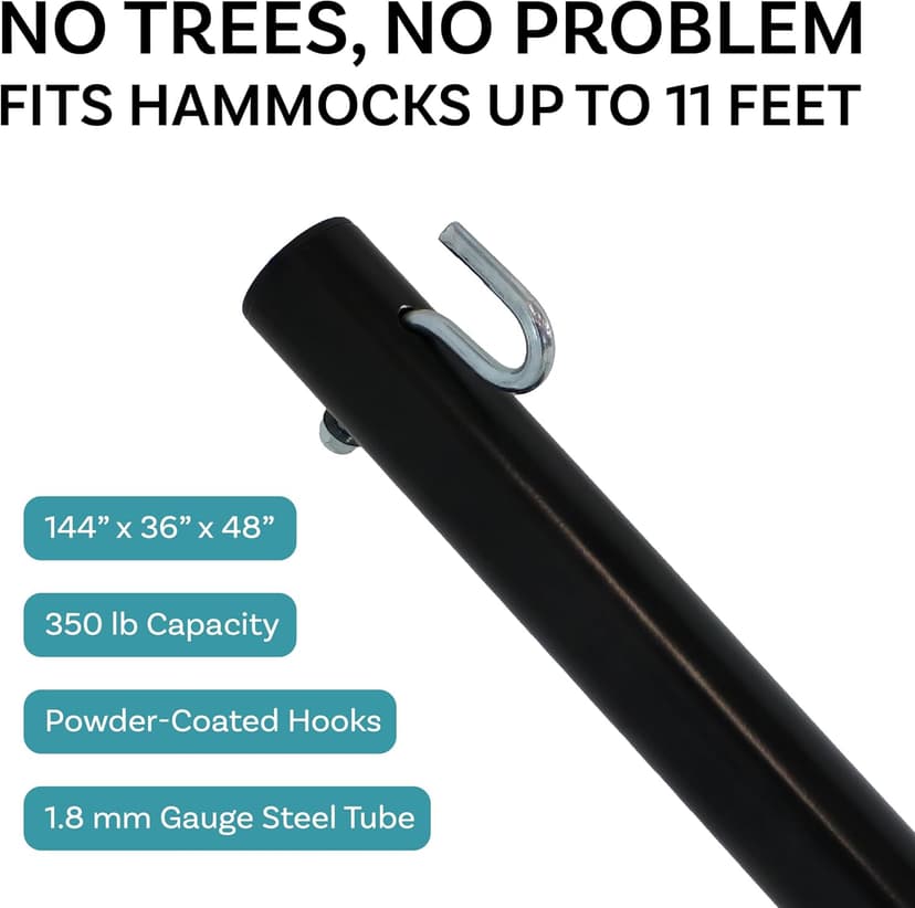 Sunnydaze Steel Hammock Stand for Outside - 350-Pound Capacity Indoor/Outdoor Hammock Stand Only - Black Powder-Coated Finish - 12-Foot