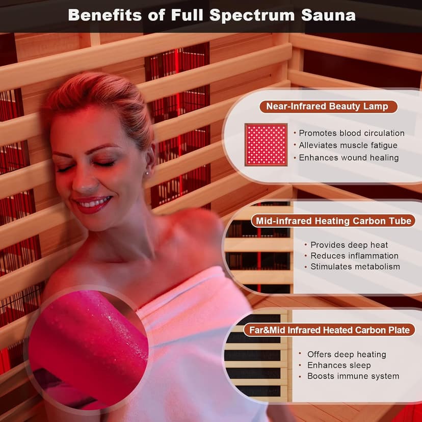 Infrared Sauna, Full-Spectrum Infrared Outdoor Saunas for Home - Dry Heat Sauna, Wooden Sauna Room with Beauty Lamp (Outdoor Sauna 2 Person)