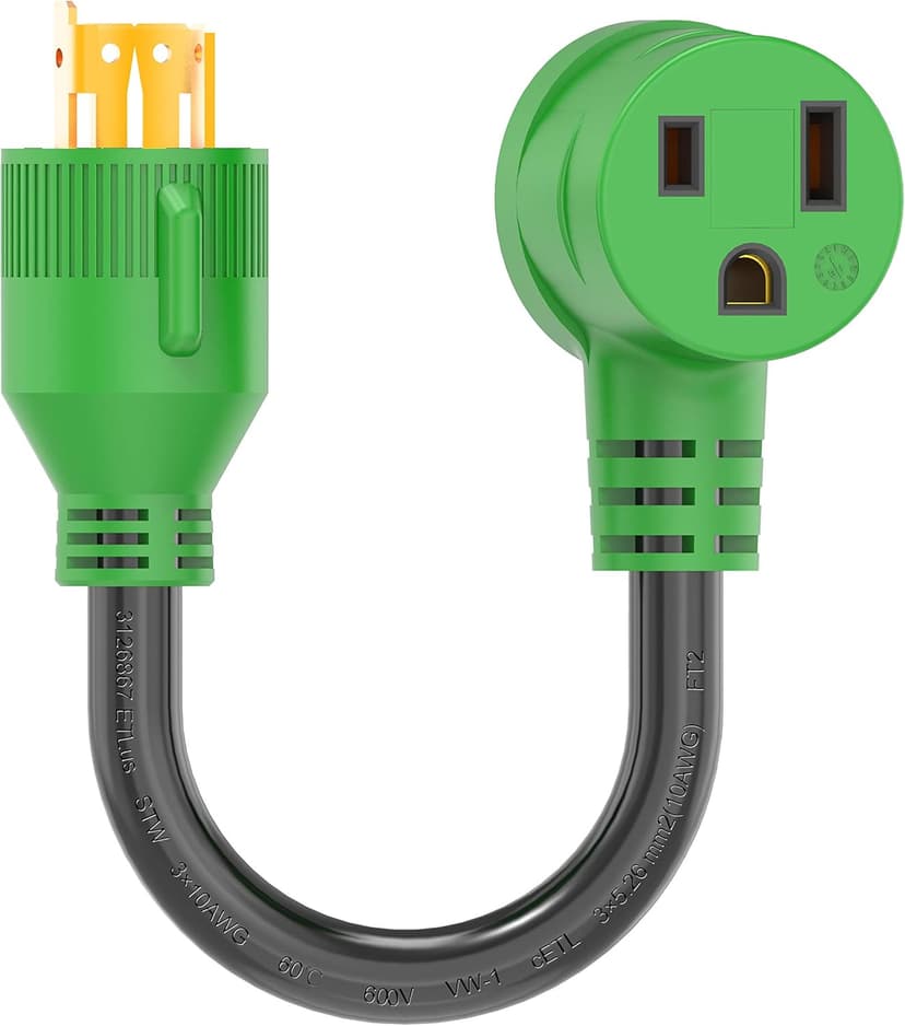 RVGUARD Welder Adapter, Generator 4 Prong 30 Amp to Welder 50 Amp Adapter, NEMA L14-30P to 6-50R Welding Adapter, 12 Inch, Green