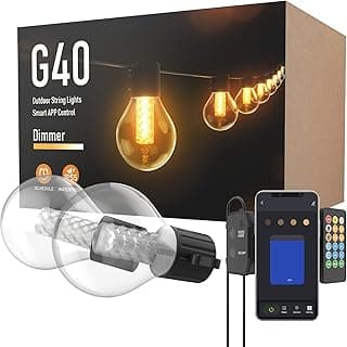 Aoycocr Smart App-Controlled G40 Outdoor String Lights 25FT, Waterproof Bluetooth LED, Energy-Efficient, Dimmable with Timer, Shatterproof Bulbs for Patio, Backyard, Porch, Balcony, Yard, Party Decor