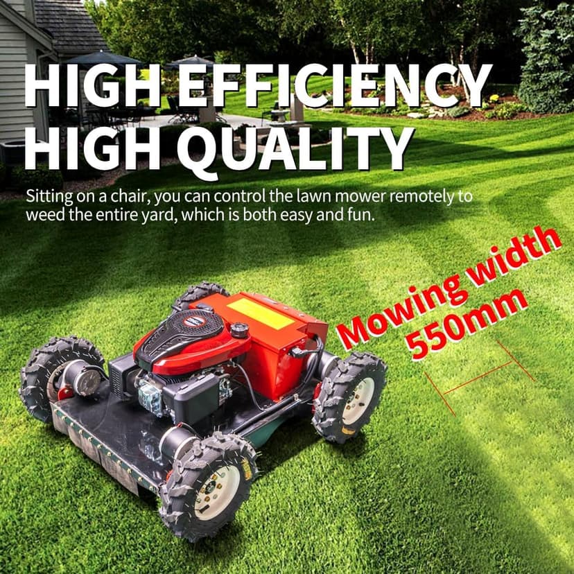 Remote Mower, Remote Control Lawn Mower, Small Crawler Oil-Electric Hybrid Four-Wheel Drive Lawn Mowing and Weed Whacker, All Terrain Grass Cutter Yard Mower, 30° Climbing (SKD-196-EASY)