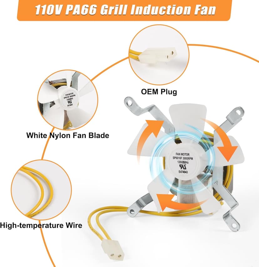 Grill Replacement Parts for Pit Boss Smoker Grills, Induction Fan Replacement for Traeger Wood Pellet Grills, White Nylon Combustion Fan for Sam's Club Wood Pellet Smoker Grill