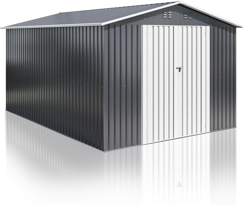 10x12 FT Outdoor Storage Shed, Metal Garden Tool Shed with Updated Frame Structure and Lockable Doors, Ideal for Garden Backyard Patio Lawn, Grey
