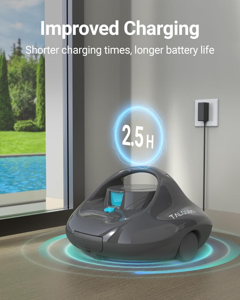 (2025 Upgraded) TALOSBO Pleco Se Cordless Pool Vacuum Cleaner Up to 130 Mins Runtime, Robotic Pool Cleaner with 2.5H Fast Charge, Ideal for Flat Above Ground and Inground Pools up to 861 Sq. Ft.