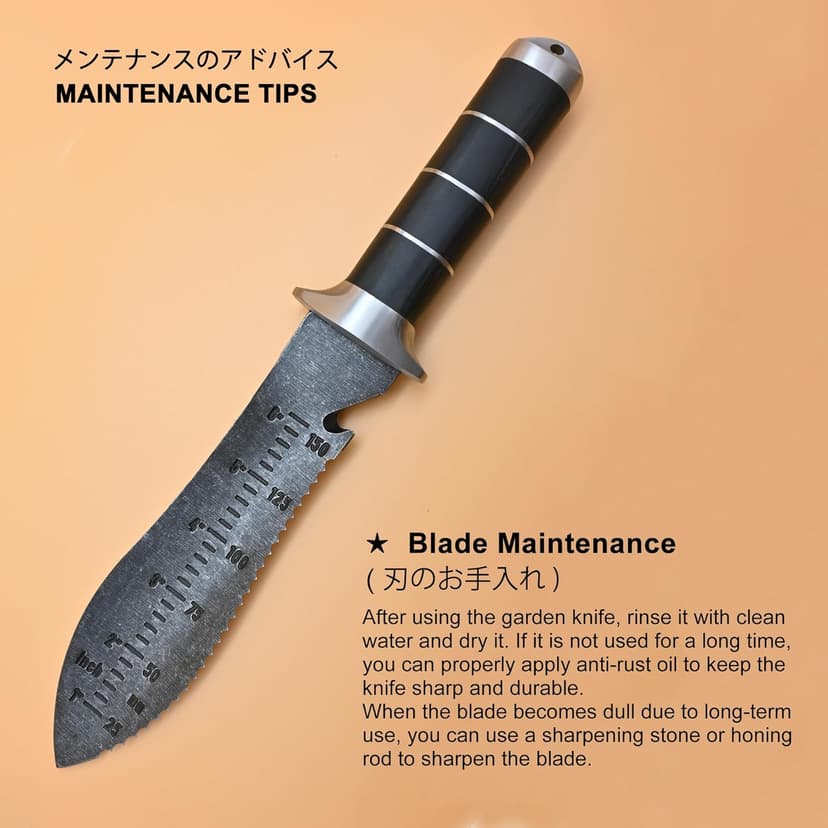 TONMA Hori Hori Garden Knife [Made in Japan] Heavy Duty Stainless Steel Japanese Hori Knife with Sheath Garden Tools, Natural Wenge Wood Handle, Full Tang, 5.5-Inch Blade