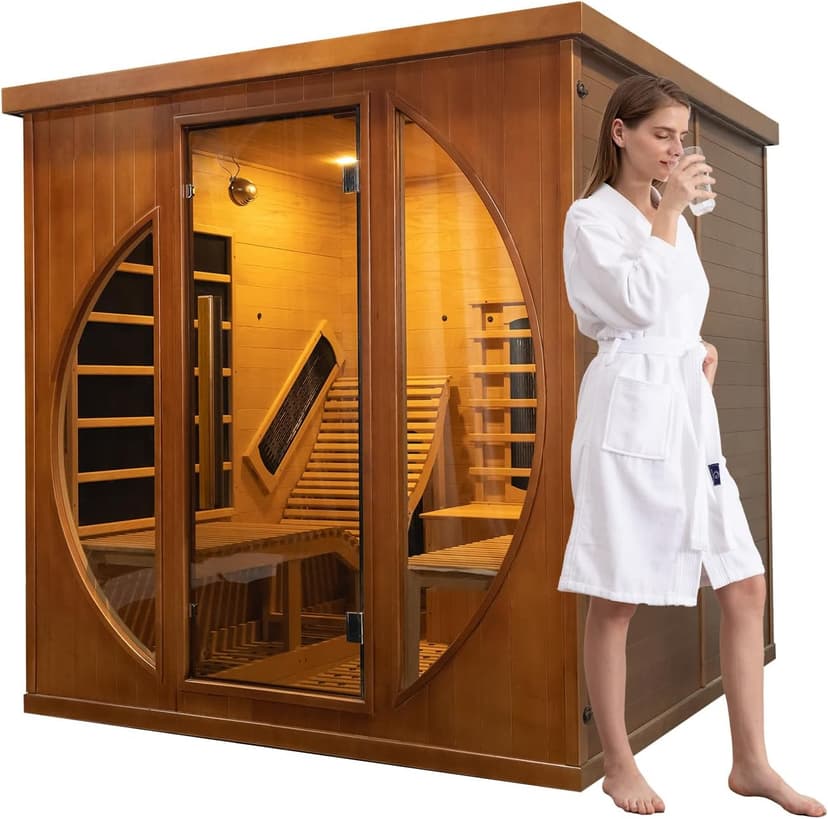 ZONEMEL Far Infrared 2 Person Wooden Sauna Room with Recliner, Red Cedar Luxury Indoor Sauna with 10 Heating Panels, Oxygen Bar, 3400 Watt, Infrared Therapy Wood Dry Heat Sauna, 220V