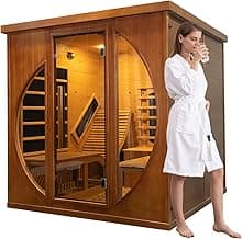 ZONEMEL Far Infrared 2 Person Wooden Sauna Room with Recliner, Red Cedar Luxury Indoor Sauna with 10 Heating Panels, Oxygen Bar, 3400 Watt, Infrared Therapy Wood Dry Heat Sauna, 220V