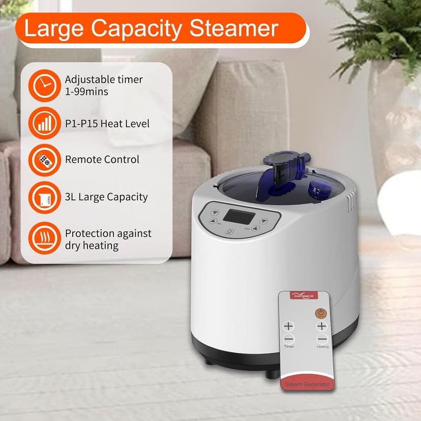 Portable Sauna Box, Steam Sauna for Home with 3L Steamer, Remote Control, Folding Chair and Mat, Personal Sauna Tent for Wellness & Relaxation, 15 Levels, Red