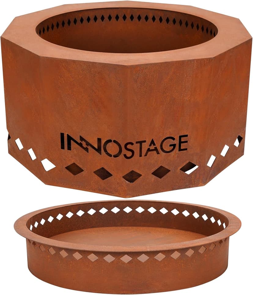 Outdoor Fire Pit - 24" Smokeless Wood Pellet Fire Pits Large for 4-6 People Campfire-Weathering Steel Material