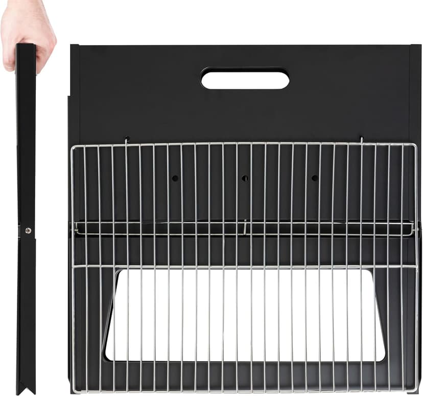 Fire Sense 60508 Notebook BBQ Grill 3.5mm Cooking Bars Instant Foldable & Easy Portability For Outdoor Barbecues Camping Traveling Picnics Garden Beach Party - Black