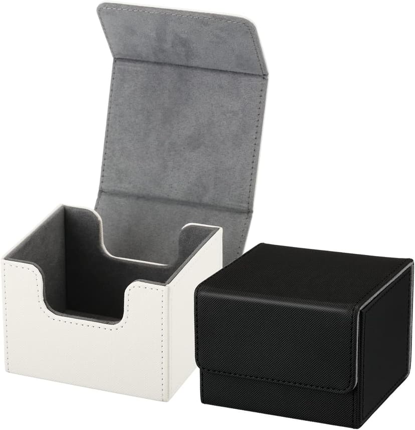 Weewooday 2 Boxes Leather Deck Card Boxes Large Size Fit 100 Plus Sleeved Cards Deck Game for Collectible Playing Compatible with Mtg Tcg(Horizontal,Black, White)
