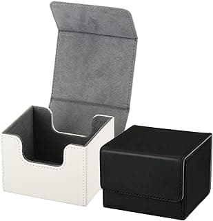 Weewooday 2 Boxes Leather Deck Card Boxes Large Size Fit 100 Plus Sleeved Cards Deck Game for Collectible Playing Compatible with Mtg Tcg(Horizontal,Black, White)