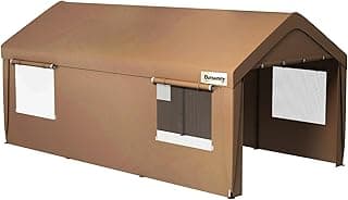 Outsunny Carport 10' x 20' Portable Garage, Heavy Duty Car Port Canopy with 2 Roll-up Doors & 4 Ventilated Windows for Car, Truck, Boat, Garden Tools, Tan