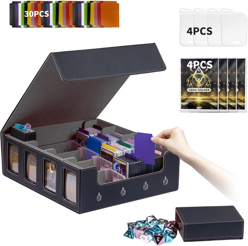 MTG Commander Deck Box 3200+Trading Card Storage Box TCG Deck Case with Display Windows Dice Tray,Card Organizer 30 Colorful Dividers& 4 Supporters& 4 Toploaders