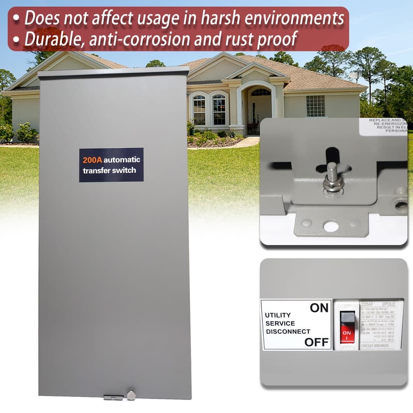 200 Amp Single Phase Generator Automatic Transfer Switch w/Power Management Replacement for Generac RXSW200A3 for Indoor and Outdoor Use, 120/240 V, Service Entrance Rated, NEMA 3R Aluminum Enclosure