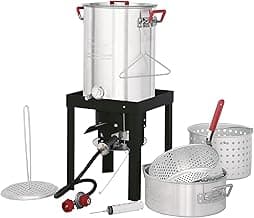 CreoleFeast TFS3010 Propane 30 Qt. Turkey and 10 Qt. Fish Fryer Boiler Steamer Set, 50,000 BTU Burner, Ideal for Outdoor Cooking